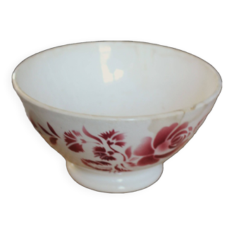 Red flower bowl on foot Digoin Sarreguemines