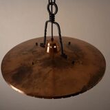 Wrought iron and copper pendant lamp with textured glass diffuser