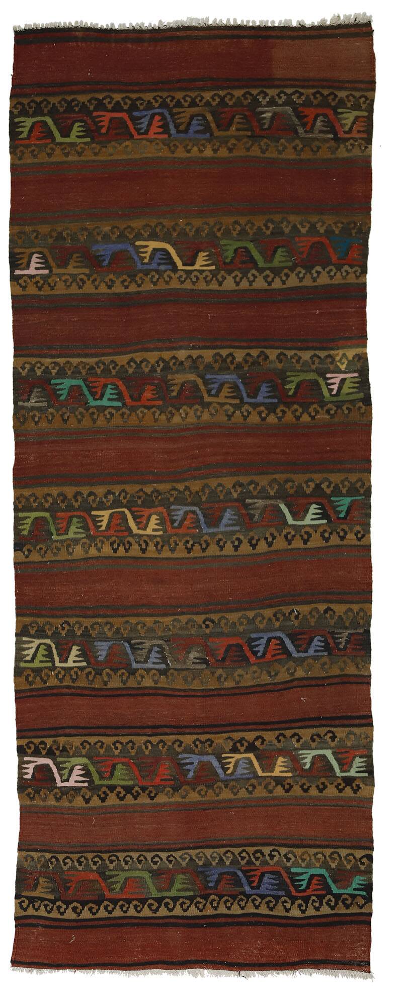 Vintage geometric Oushak kilim runner handmade 272 x 103 cm