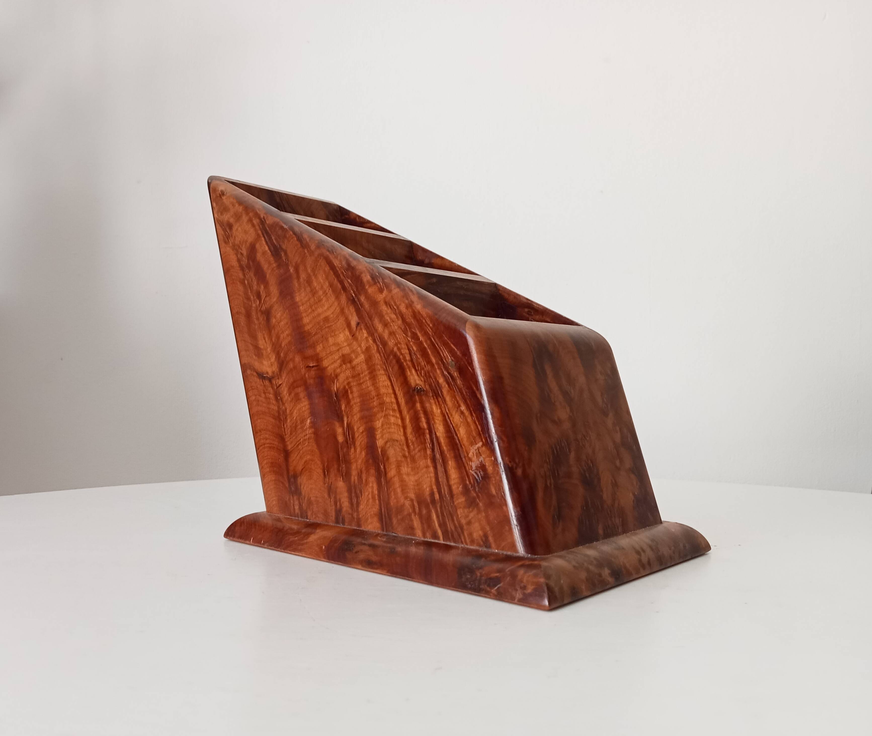Art deco pen holder in burr walnut