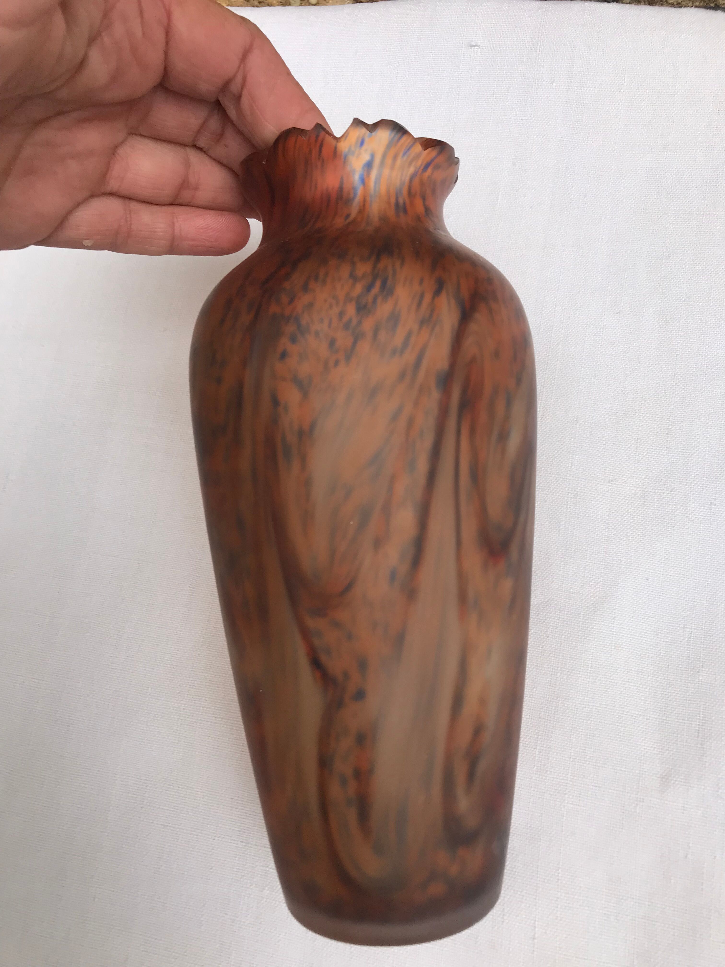 Orange / blue marble vase (signed?) old glass paste