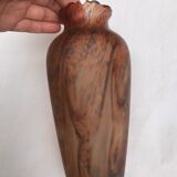 Orange / blue marble vase (signed?) old glass paste