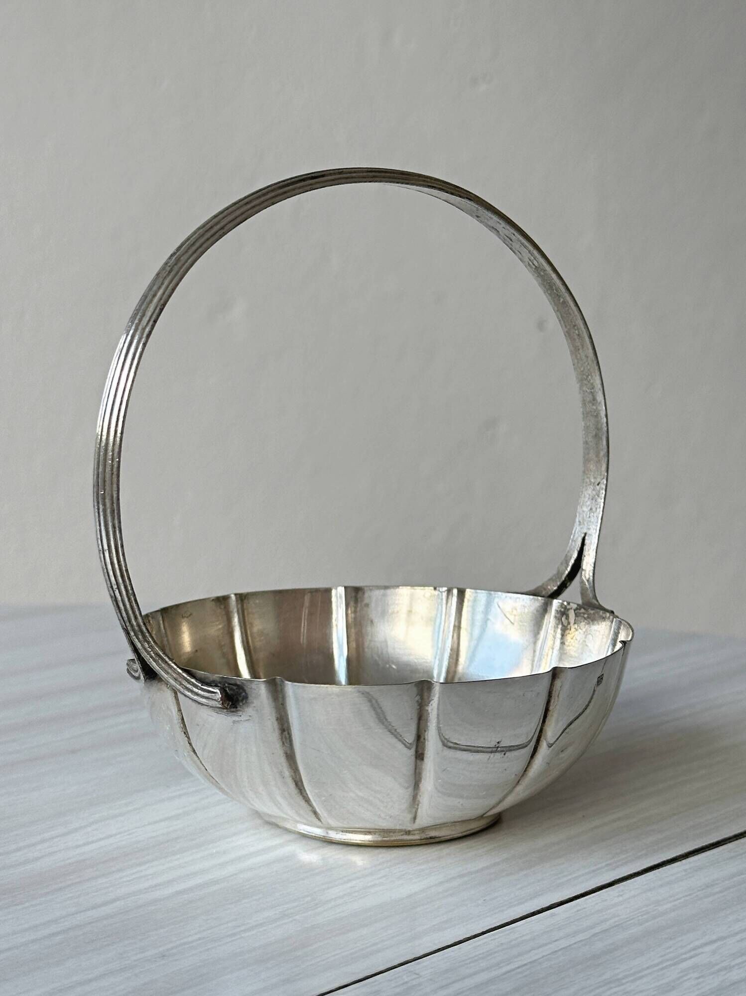 Small vintage silver-plated metal basket