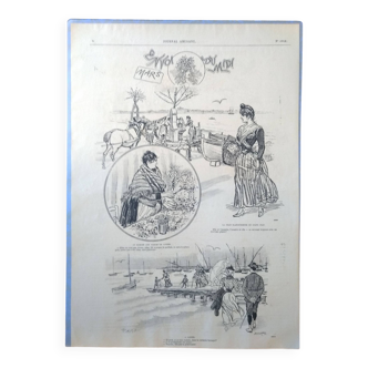 Un croquis un dessin  illustrateur Mars issue revue d'époque Le journal Amusant des années 1890