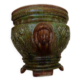 Cache pot ancien en faience avec décor femme