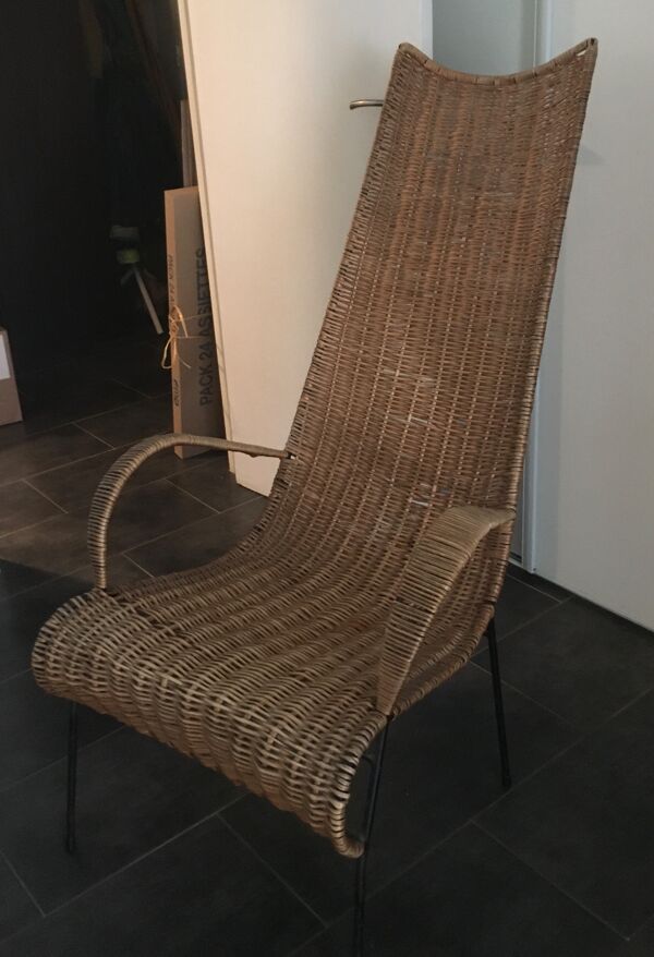 fauteuil en rotin et métal