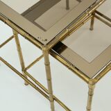 Brass and smoked glass tables
