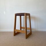Pine and leather stool Eastern Europe
