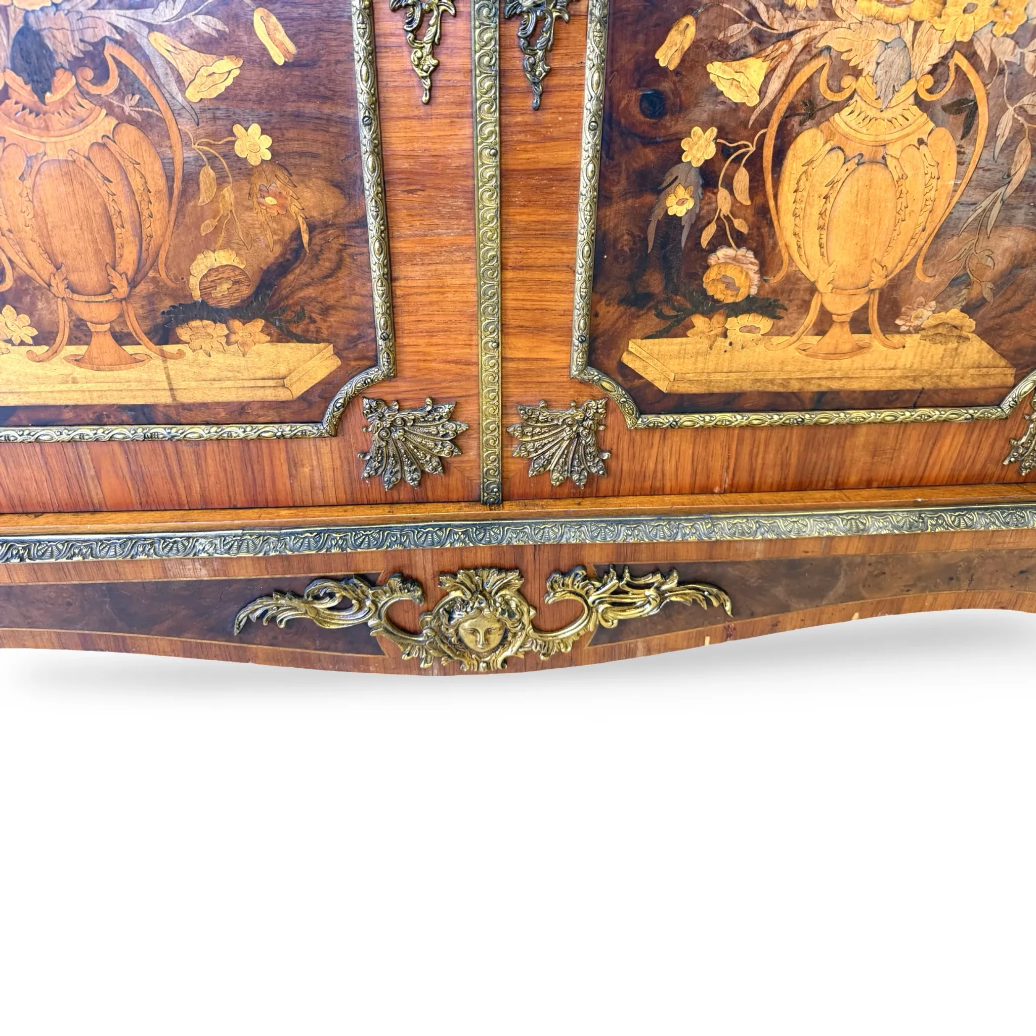 An antique French Louis XVI-style marble-top side cabinet
