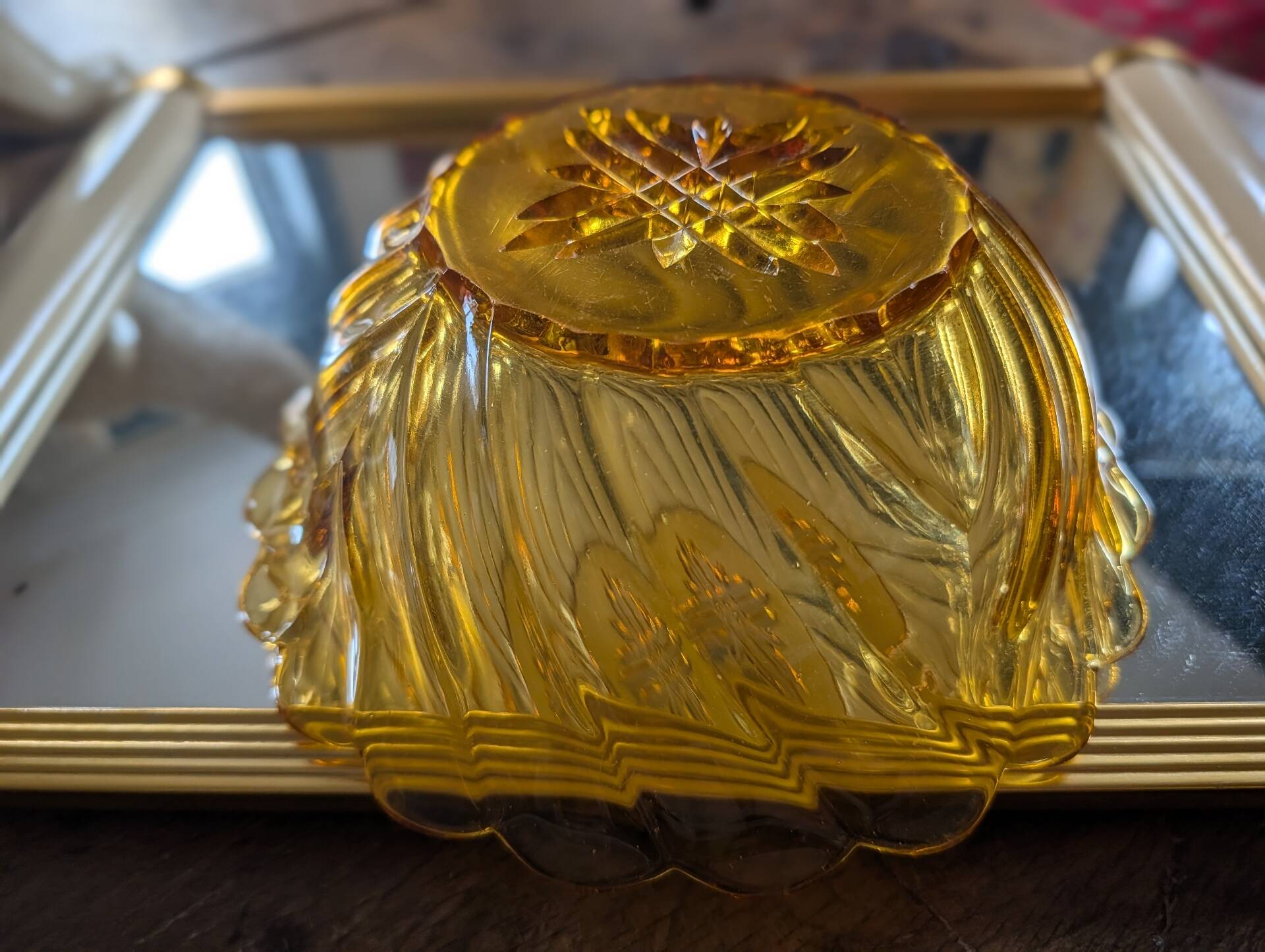 Amber glass floral bowl – 1960s-1970s