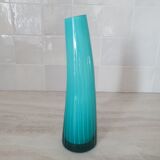 Curved turquoise blue blown glass soliflore vase