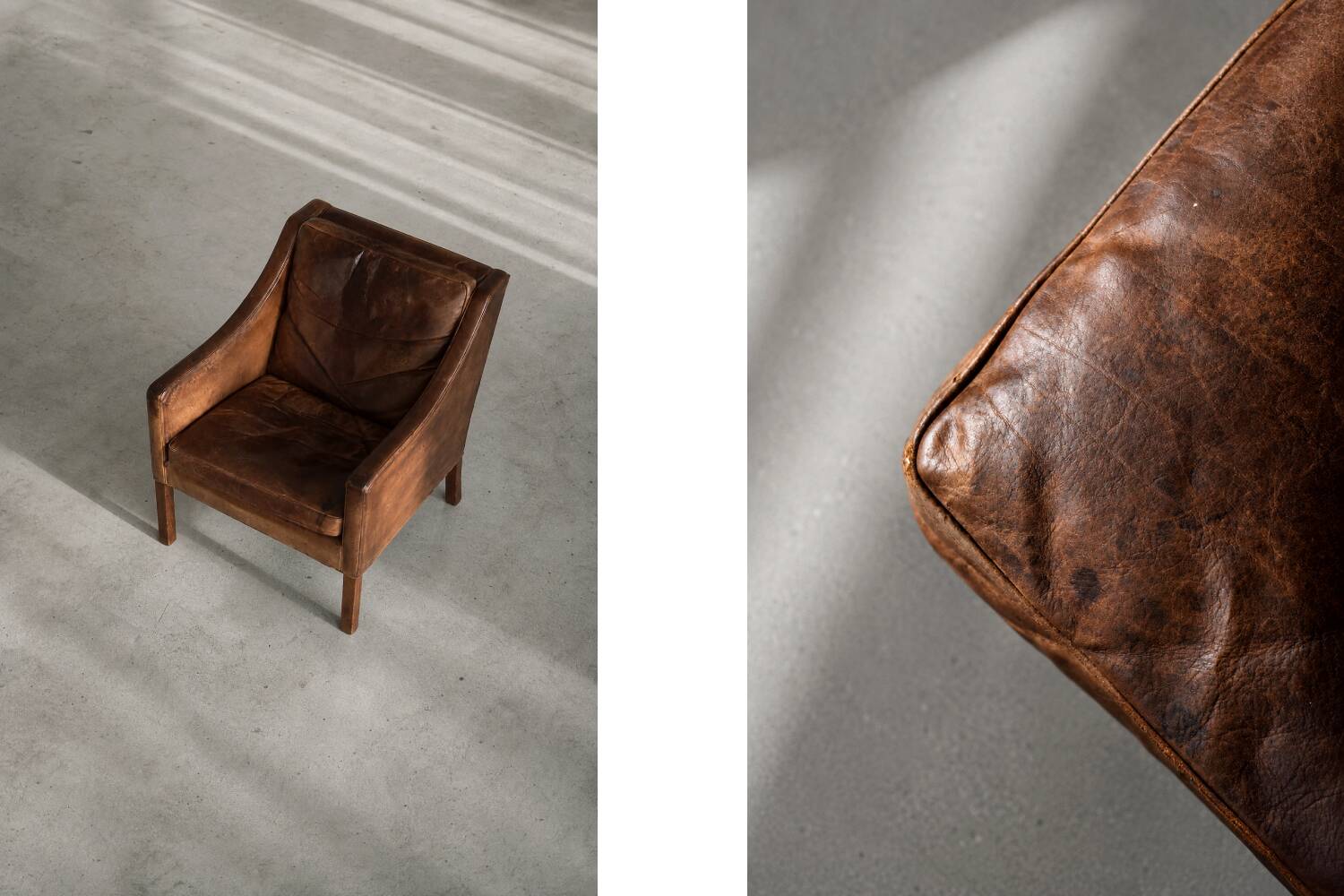 Vintage Mid-Century Danish Modern Lounge Leather Chair & Ottoman Model 2207