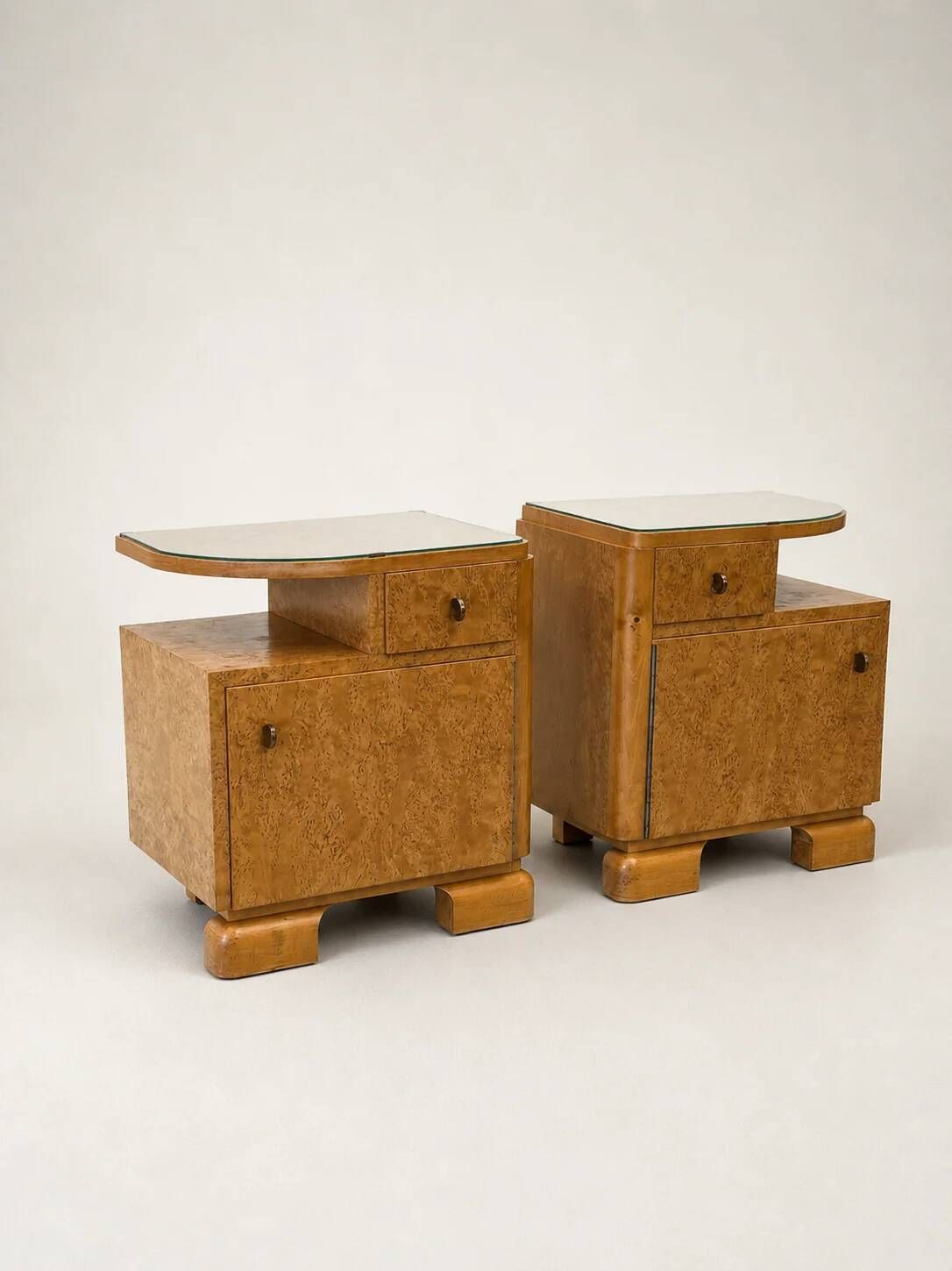 Art Deco bird’s-eye maple nightstands, France, 1930s