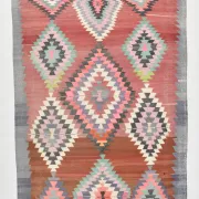Pink & Red Vintage Tribal Kilim Rug, Turkish Handwoven Wool Bohemian Decor