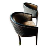 Pair of Art Deco barrel chairs in black and bronze