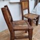 Pair of solid wood and bamboo chairs, brutalist style, 90 cm