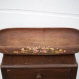 Vintage wooden basket, wooden basket with flower patterns, hand painted signed, kitchen, fruit bowl