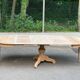 Table à manger ronde pied central extensible décapée en bois massif 3 rallo