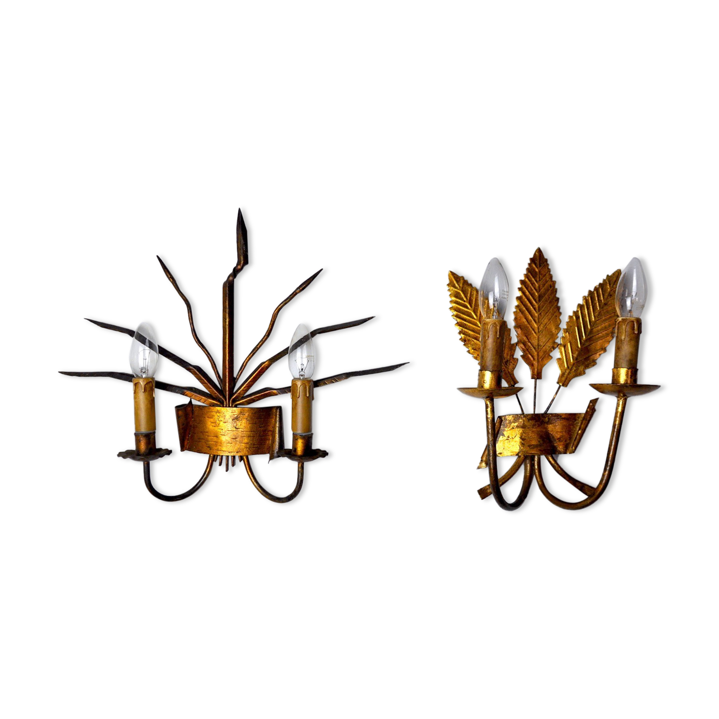 Pair of floral wall lamps by Ferroarte, regency, Spain, 1970