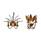 Pair of floral wall lamps by Ferroarte, regency, Spain, 1970