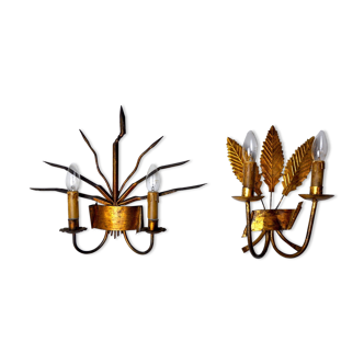 Pair of floral wall lamps by Ferroarte, regency, Spain, 1970