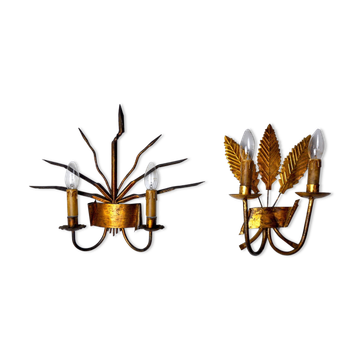 Pair of floral wall lamps by Ferroarte, regency, Spain, 1970