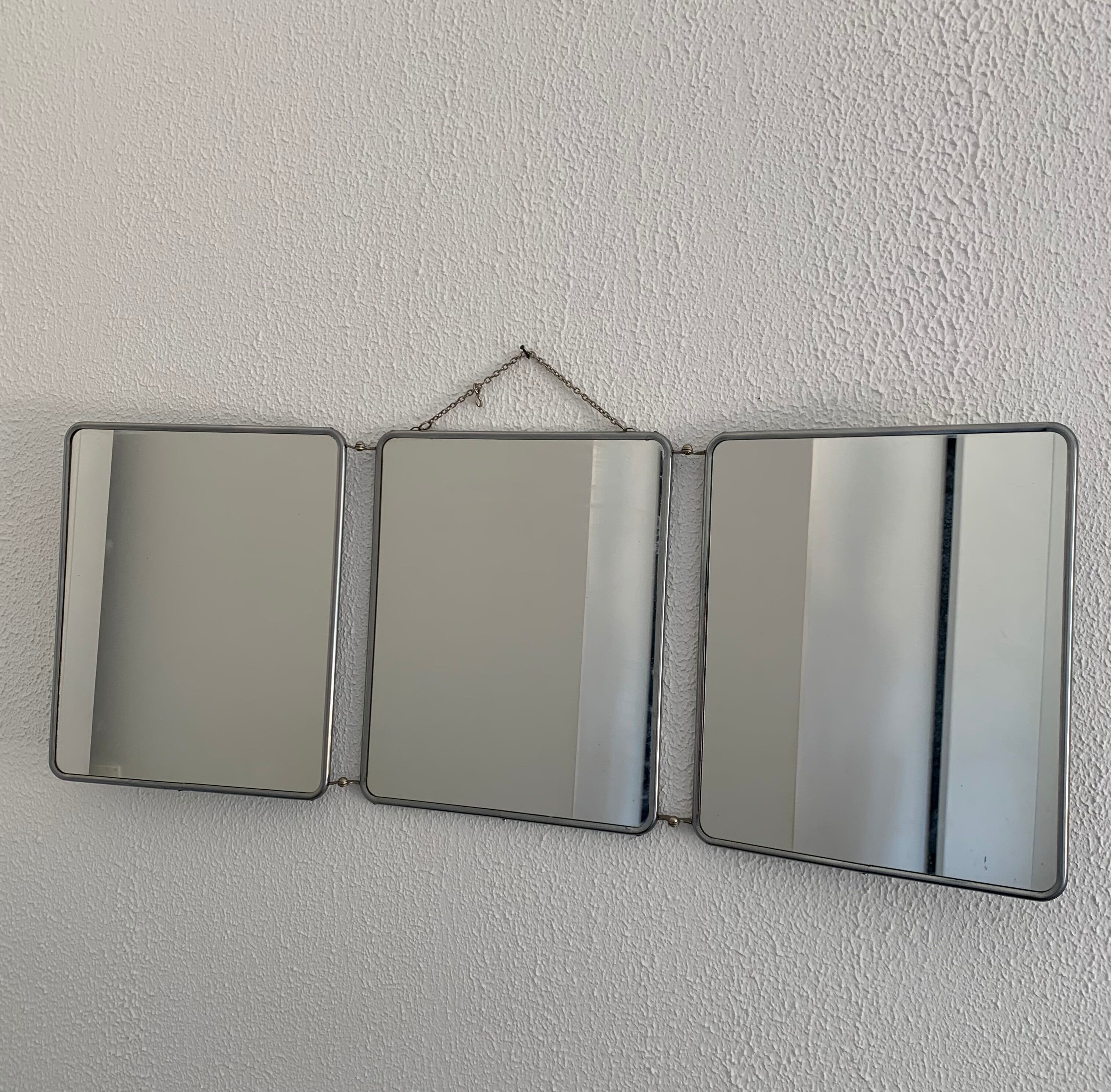Vintage mirror 1960 triptych barber Arpin hairdresser - 34 x 88 cm