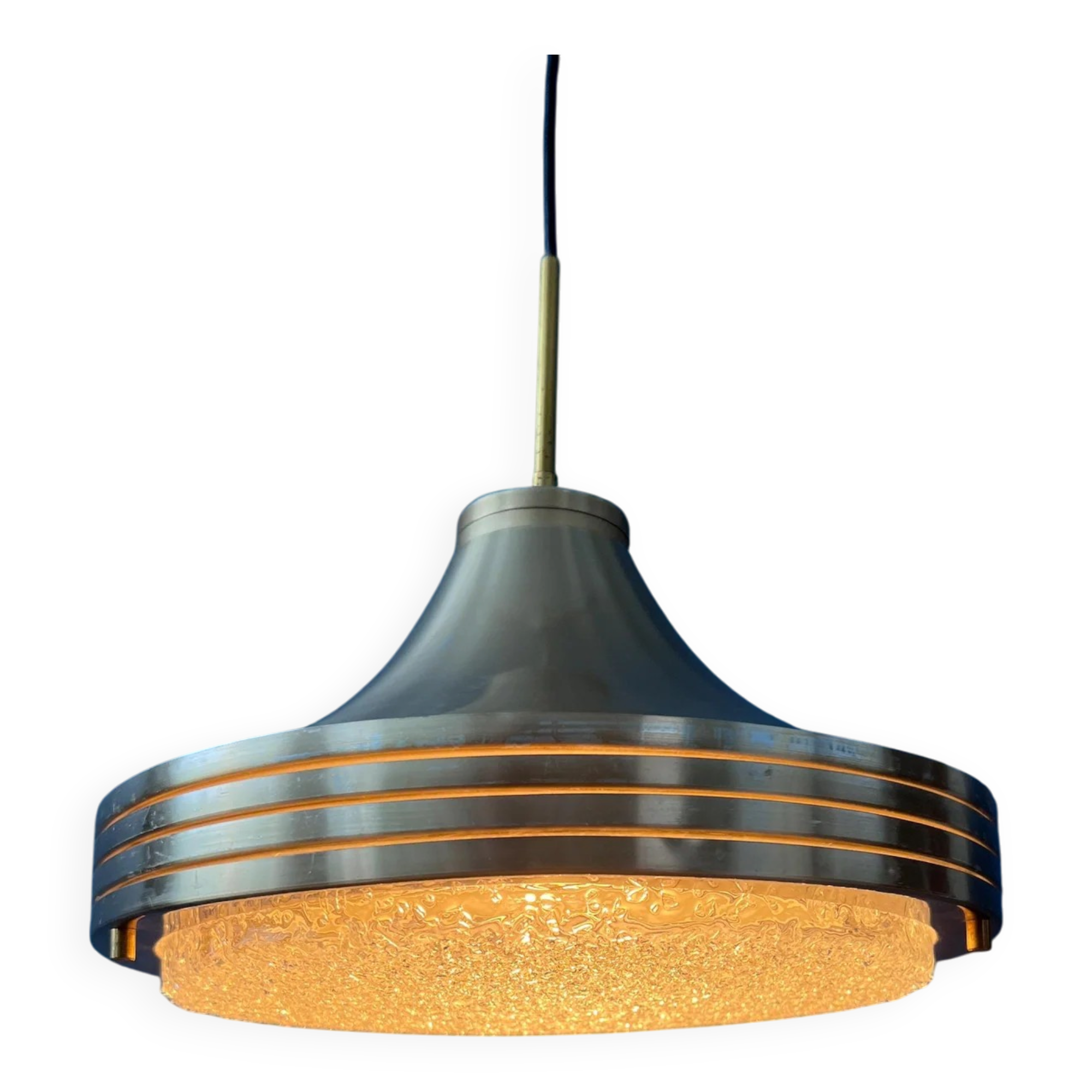 Suspension en verre et aluminium brossé de style mid-century