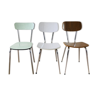 Set of 3 mismatched vintage chairs in Formica 1970