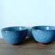 Set of 2 japanese blue cracked glaze ceramic tea bowls