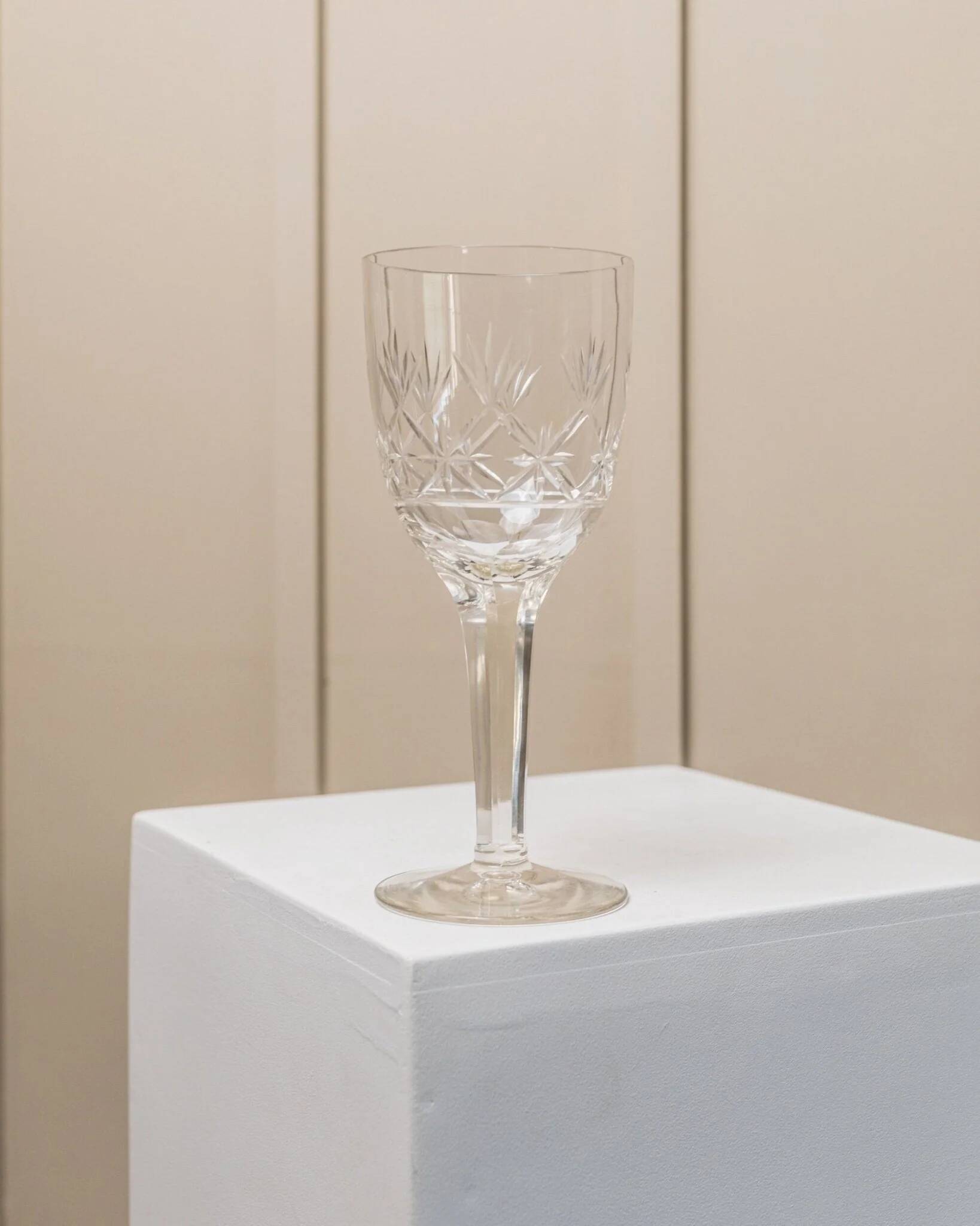 Transparent crystal glass XL Saint Louis wine glass with a faceted stem, France, 1930s