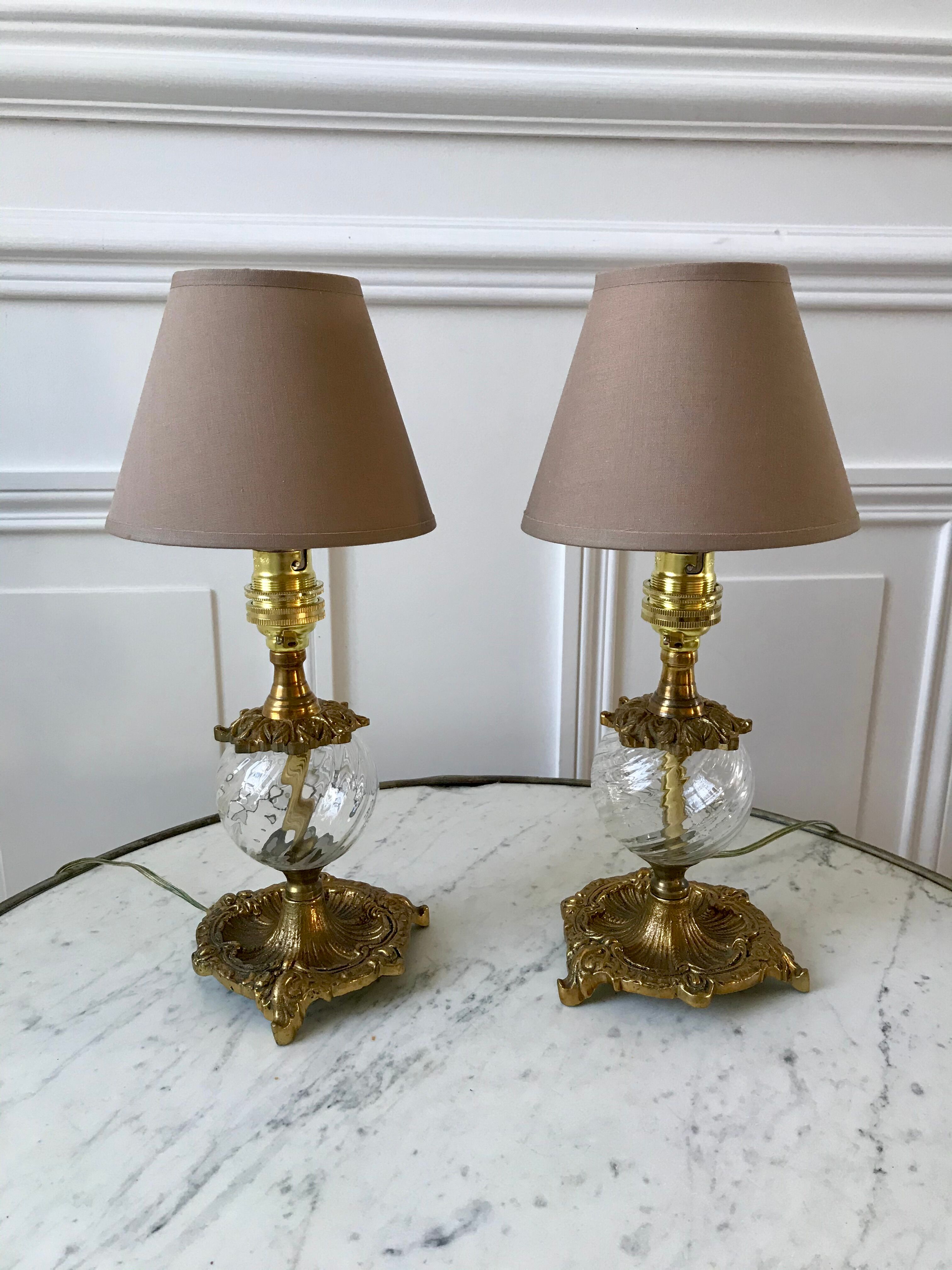 Pair of table lamps in bronze and glass early twentieth century