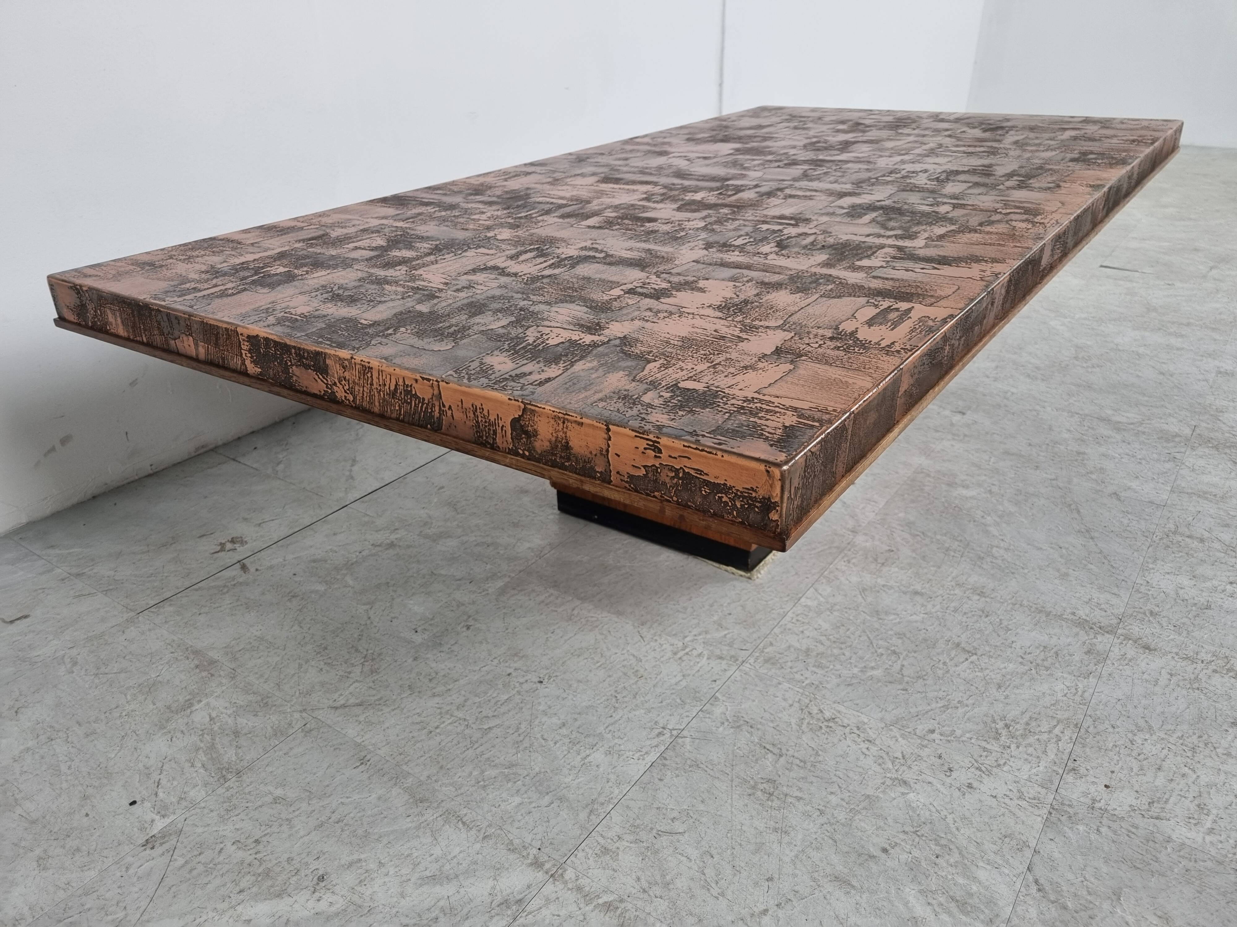Vintage copper plated brutalist coffee table, 1970s