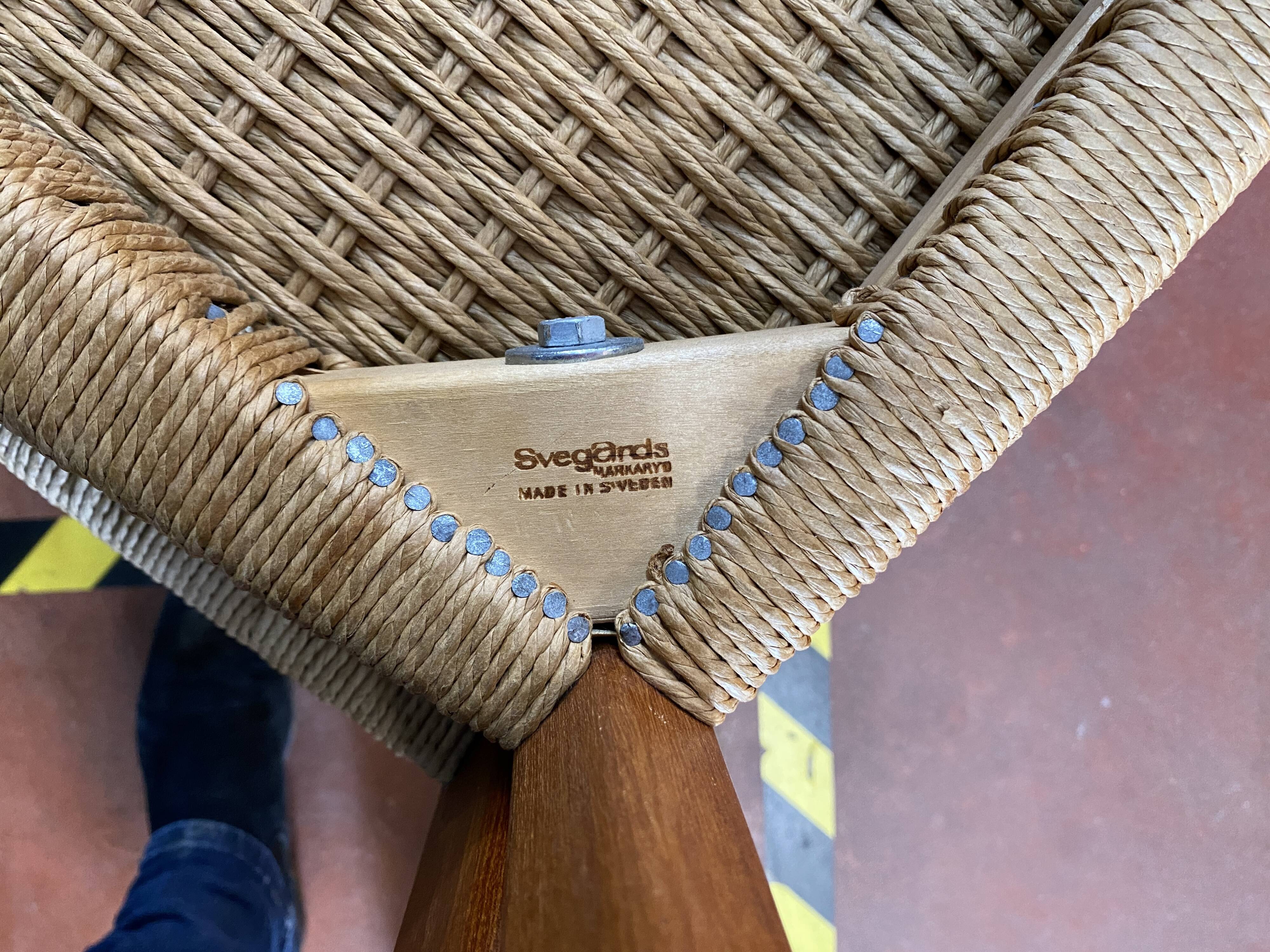 Suite Of 4 Scandinavian Teak And Rope Chairs By Svegards Markaryd