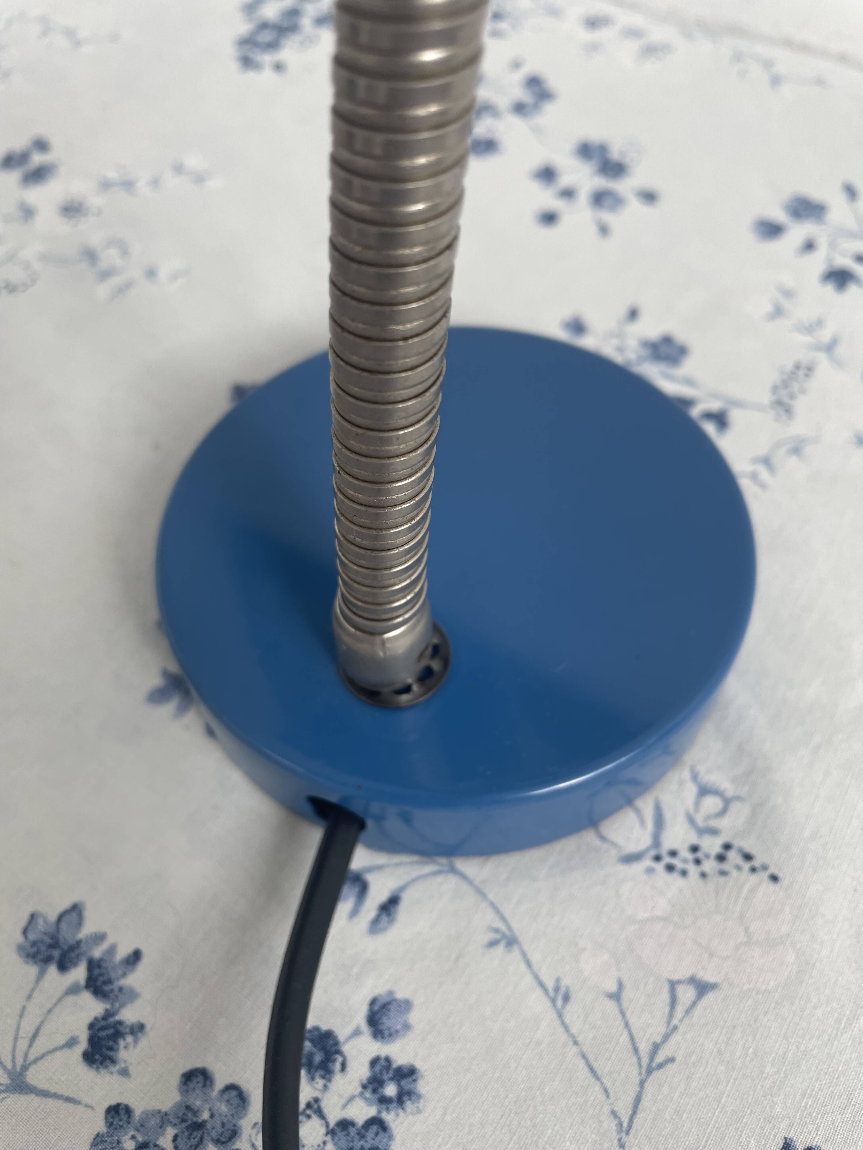 Vintage blue desk lamp, 1970s, flexible chrome metal