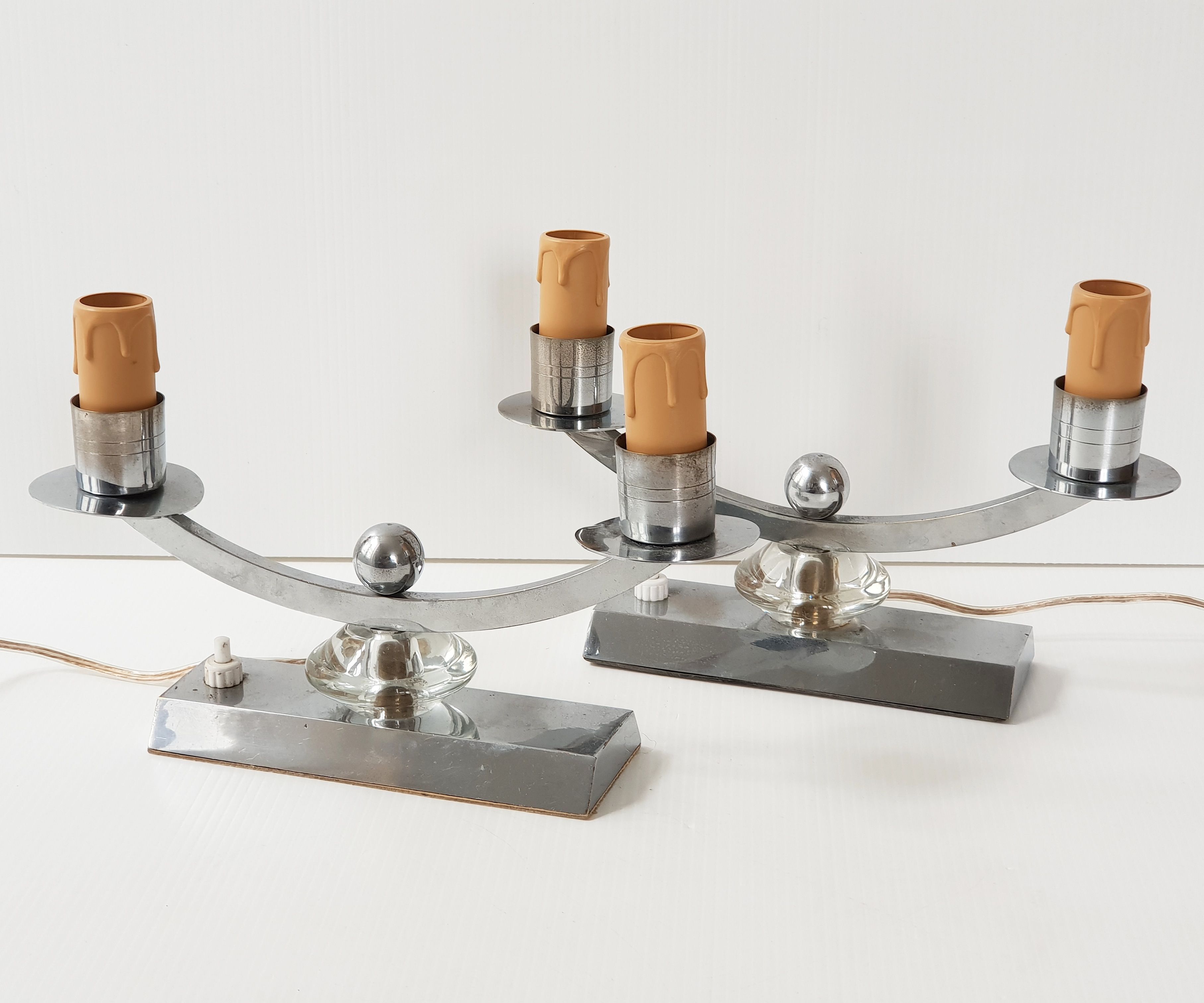 Pair of art deco electrified candlesticks