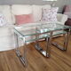Tables basses gigognes design plateaux en verre transparent et piètements chromés