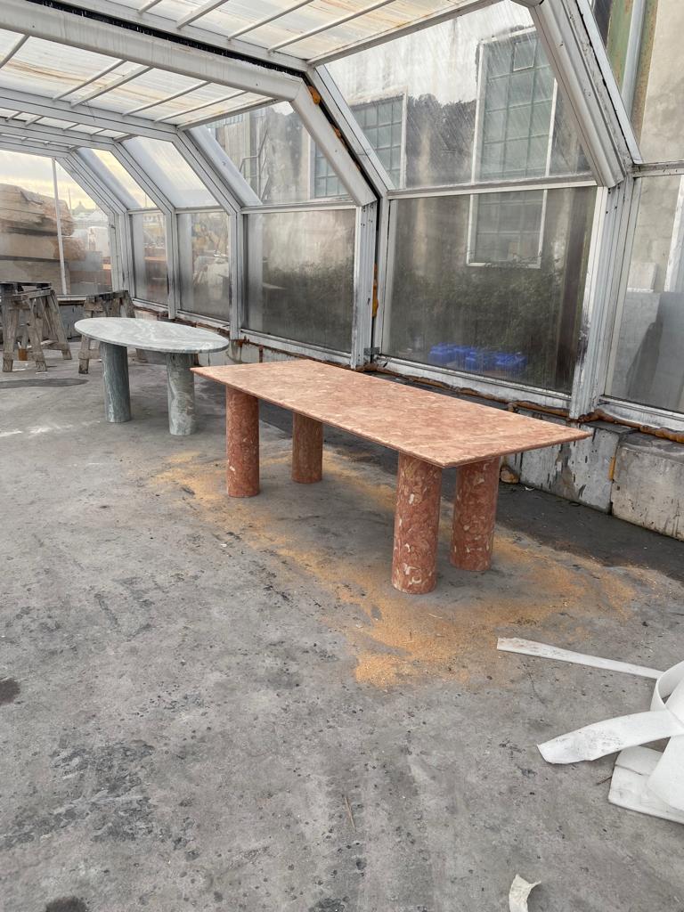 Large rectangle stone dining table in red/pink Portuguese Travertine