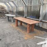 Large rectangle stone dining table in red/pink Portuguese Travertine