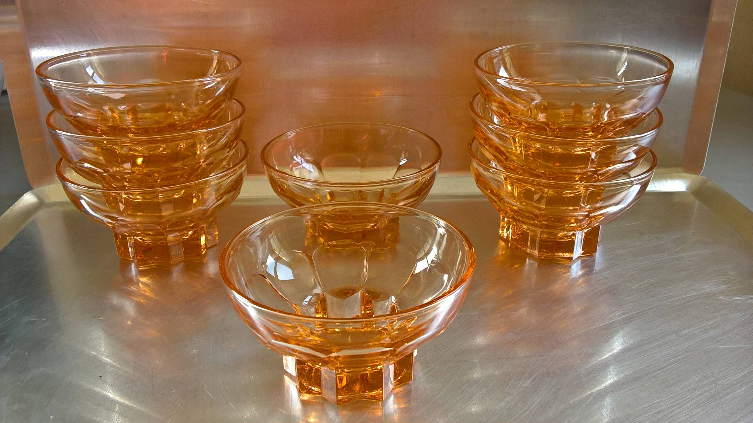 8 vintage pink molded glass bowls from the 40s and 50s