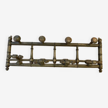 Wall coat rack early 20th century bamboo wooden decor with 8 hooks