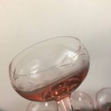 Champagne glass in pink glass with floral engraving