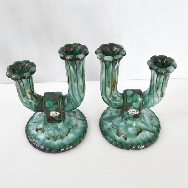 Paire de chandeliers Longwy vintage 1960