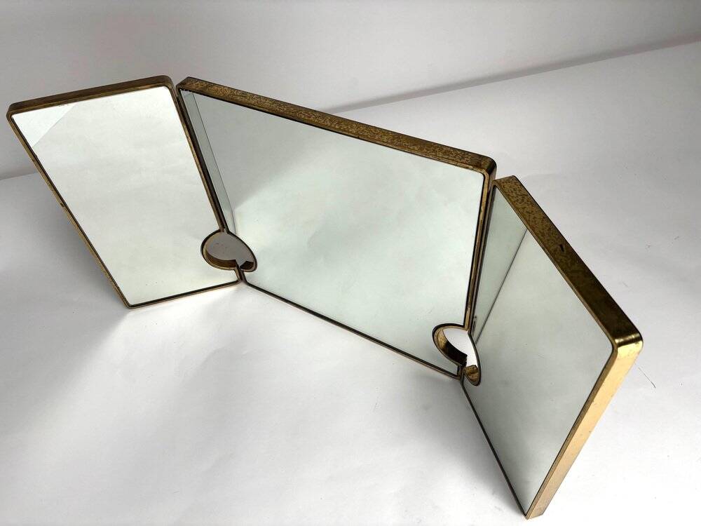 Large Mid-Century Modern Italian Brass Triple Mirror, 1950s