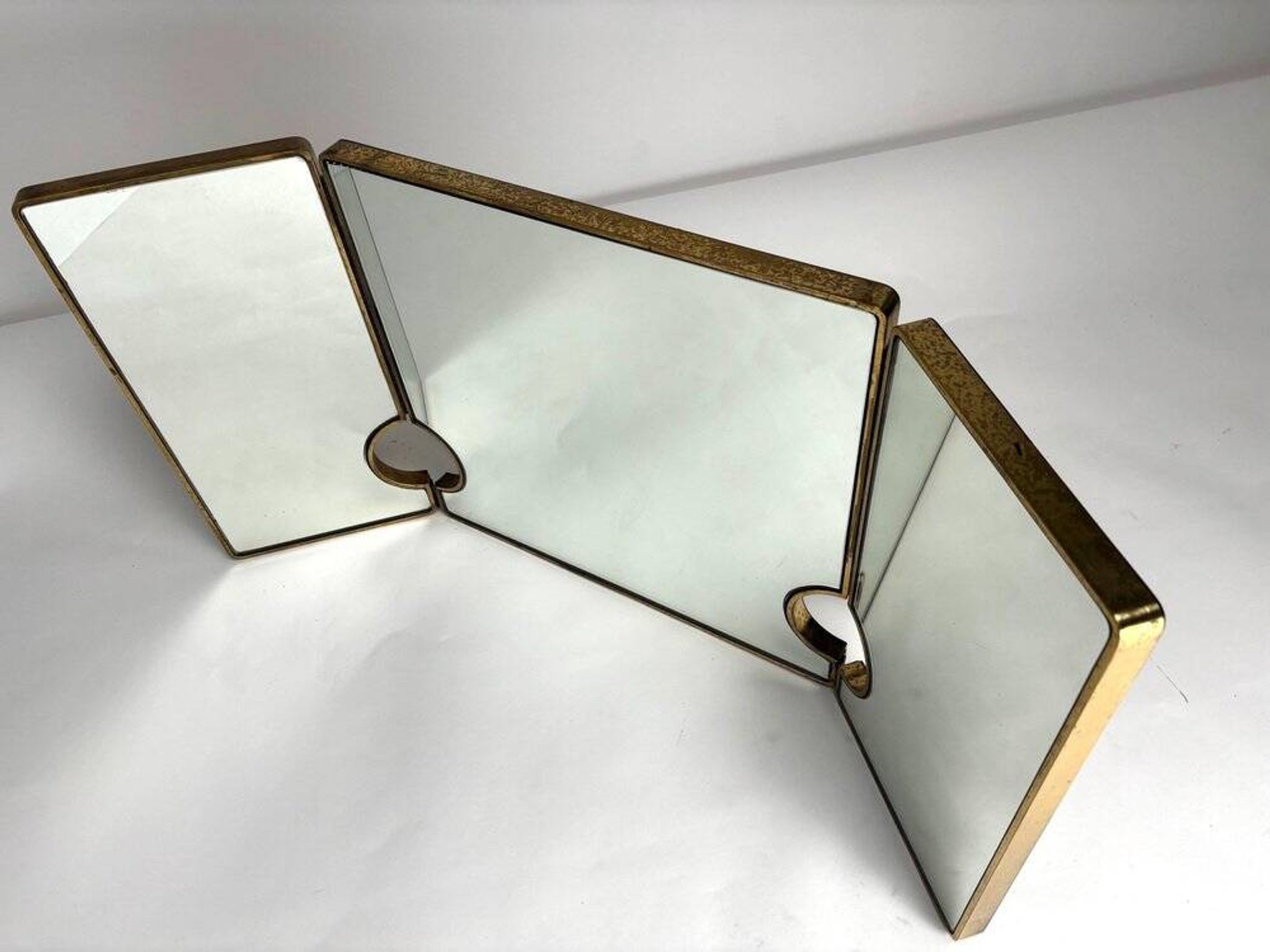 Large Mid-Century Modern Italian Brass Triple Mirror, 1950s