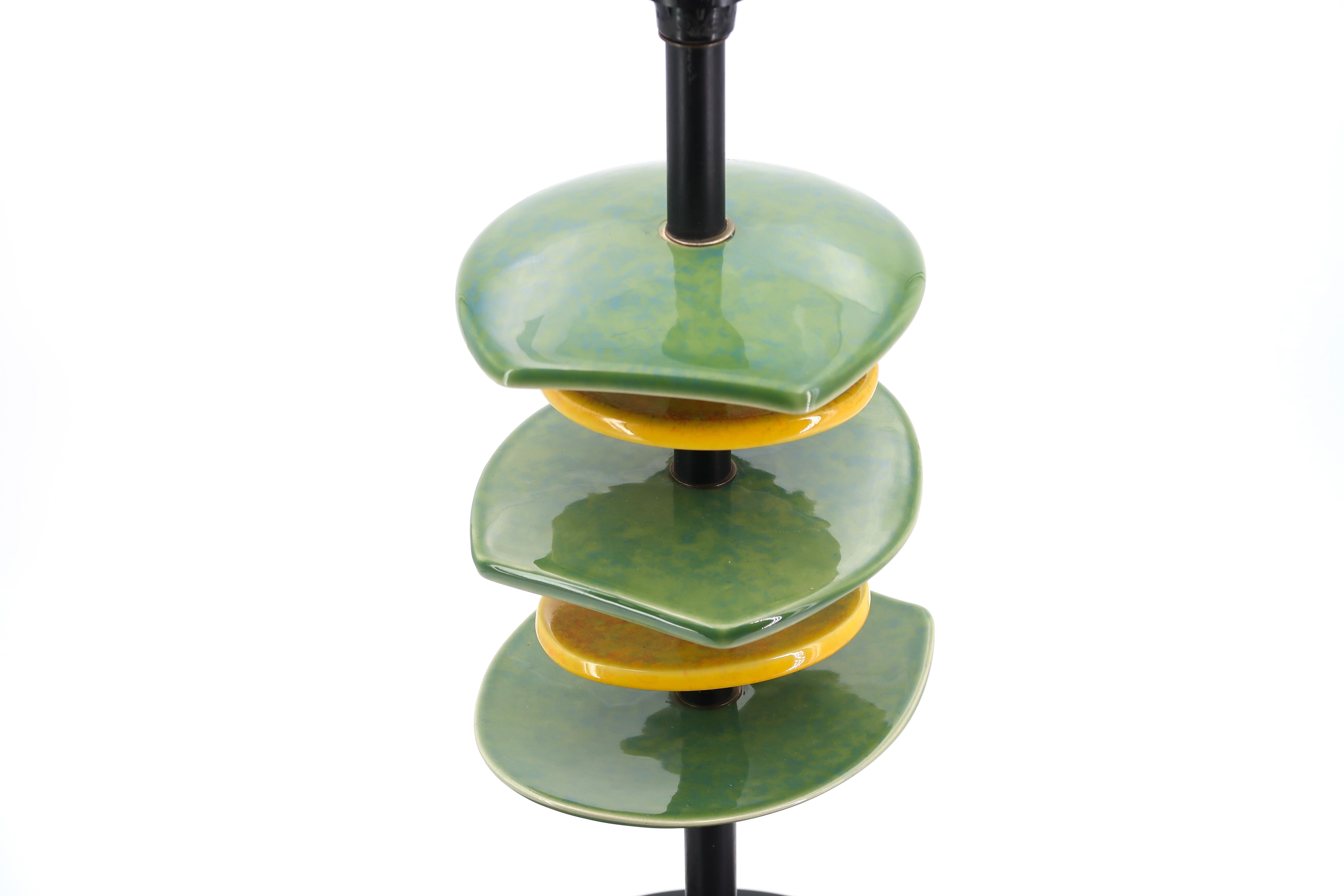 Lamp with yellow and green freeforms in ceramic, 90s