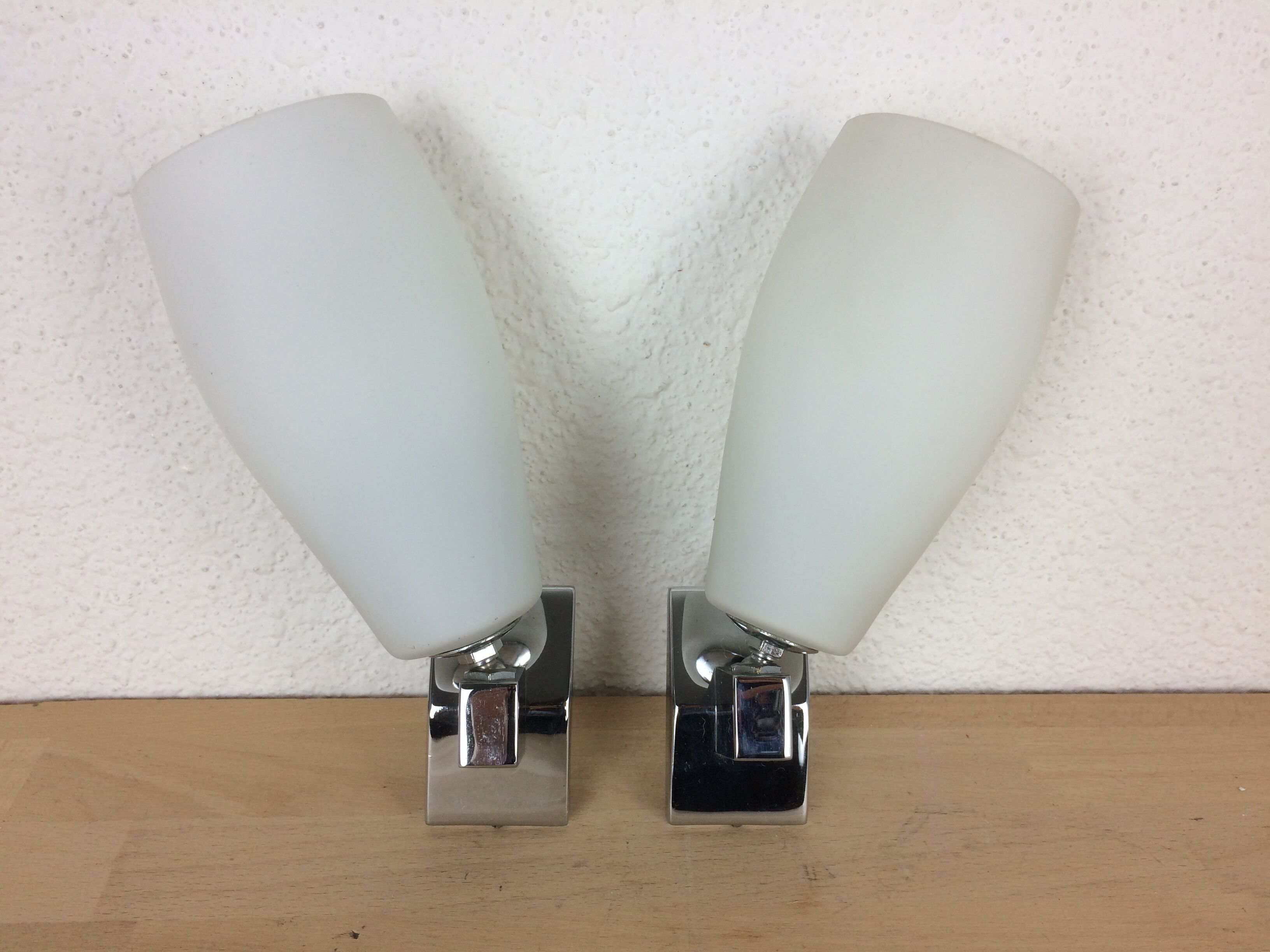 Pair of inda adjustable wall lamps, chrome and white opaline 70's