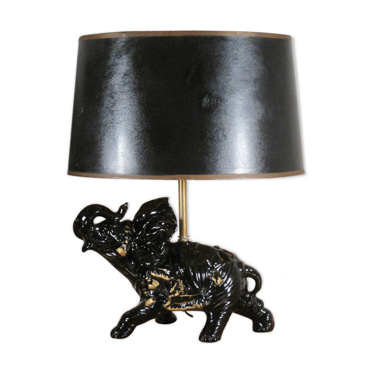 black enamelled ceramic and gold gilding elephant lamp 1950s