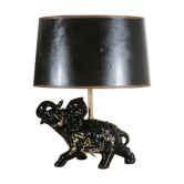 Lampe éléphant en céramique émaillée noir et dorure or 1950
