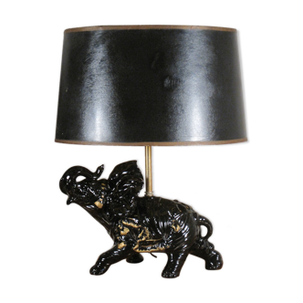 black enamelled ceramic and gold gilding elephant lamp 1950s